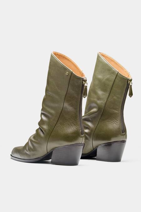 Buy_Oroh_Olive Green Ligia Ruched Front Block Heel Ankle Boots 