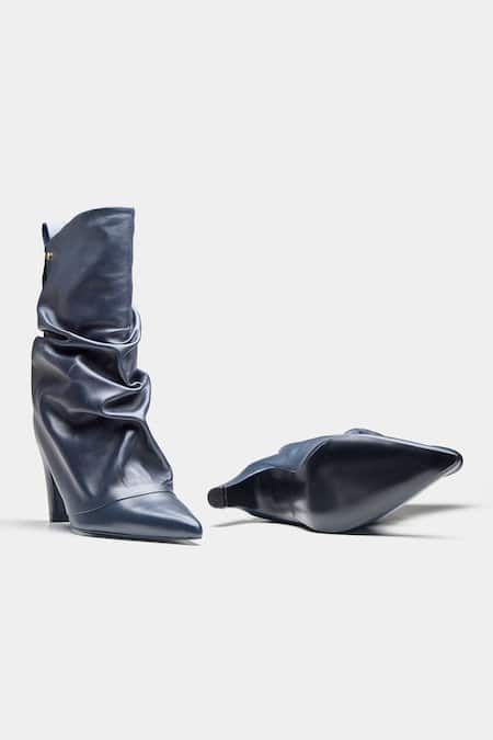 Oroh_Blue Adriana Ruched Genuine Leather Ankle Boots _Online_at_Aza_Fashions