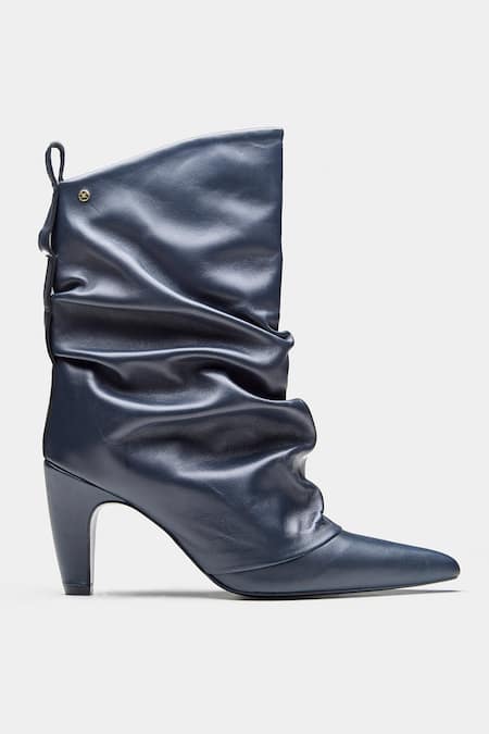 Shop_Oroh_Blue Adriana Ruched Genuine Leather Ankle Boots _Online_at_Aza_Fashions