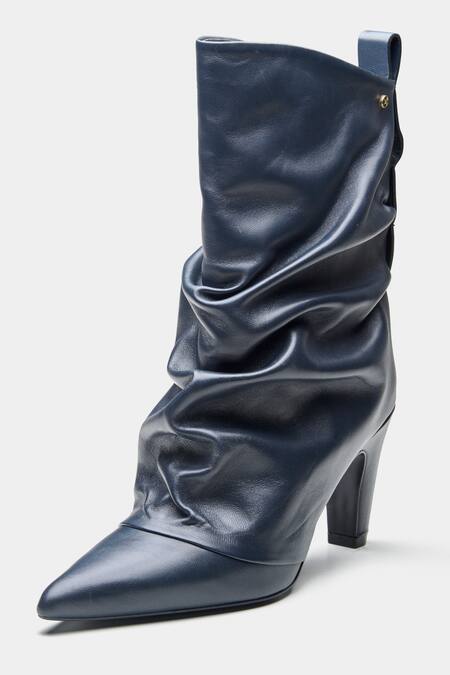 Buy_Oroh_Blue Adriana Ruched Genuine Leather Ankle Boots 