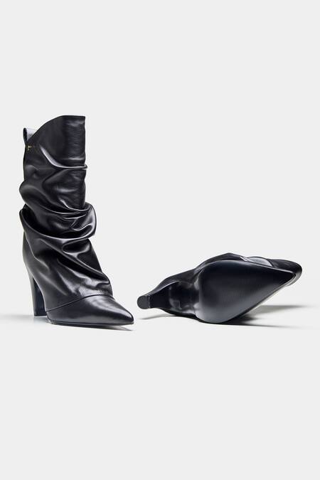 Oroh_Black Adriana Ruched Pointed Toe Ankle Boots _Online_at_Aza_Fashions