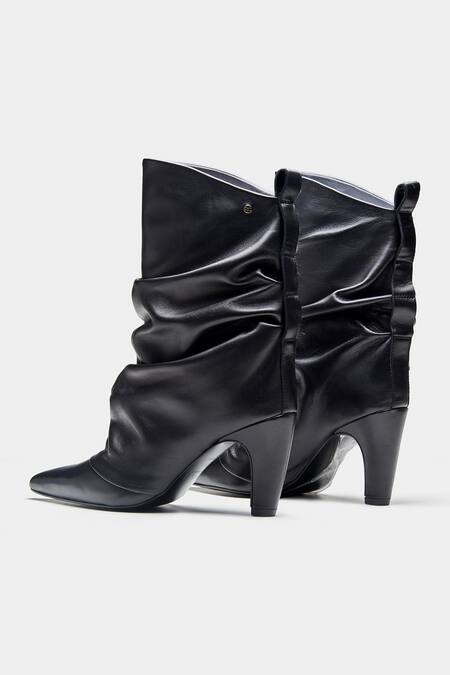 Buy_Oroh_Black Adriana Ruched Pointed Toe Ankle Boots _Online_at_Aza_Fashions