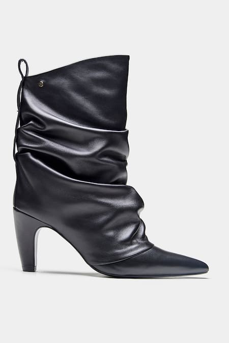 Shop_Oroh_Black Adriana Ruched Pointed Toe Ankle Boots _Online_at_Aza_Fashions