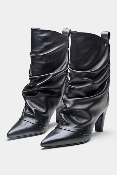 Shop_Oroh_Black Adriana Ruched Pointed Toe Ankle Boots 