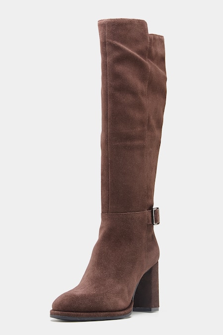 Buy_Oroh_Brown Buckles Narcisa Long Boots With Block Heel And _Online_at_Aza_Fashions