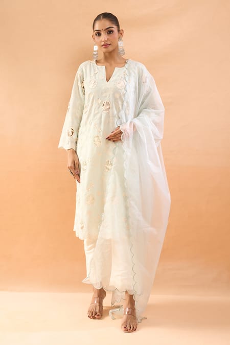 Neha Mehta Couture Scalloped Cutwork Embroidered Kurta Set 