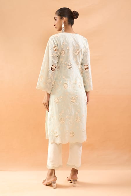 Neha Mehta Couture Scalloped Cutwork Embroidered Kurta Set 