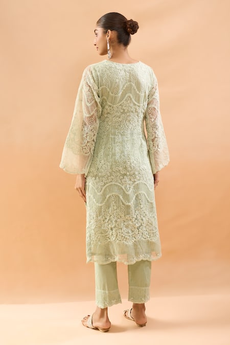 Neha Mehta Couture Organza Embroidered Straight Kurta Set 