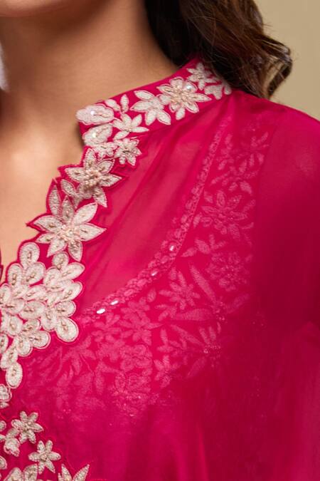 Mishru_Fuchsia Round Neck, Cape Bustier Pants Set _Online_at_Aza_Fashions