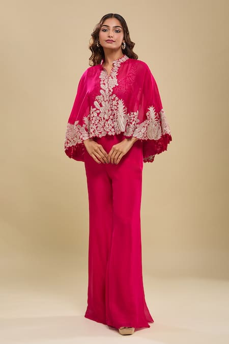 Mishru Fuchsia Cape Bustier Pants Set 