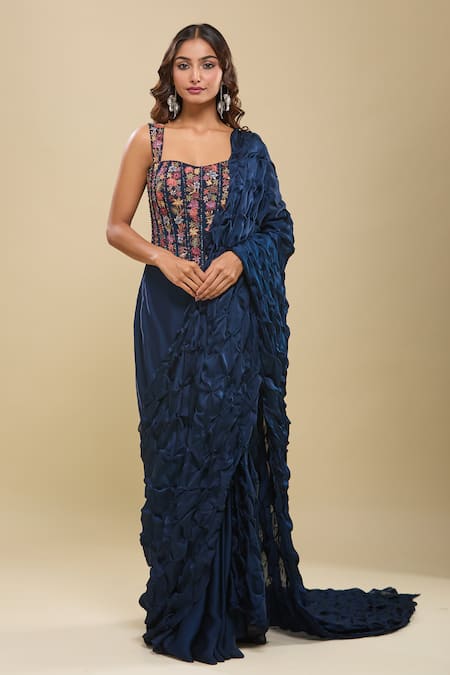 Mishru Floral Embroidered Corset & Pre-Draped Saree 