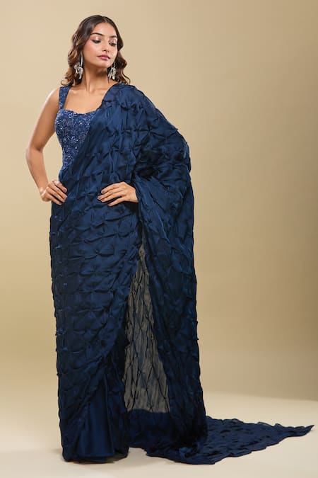 Mishru Embroidered Corset & Textured Pre-Draped Saree 