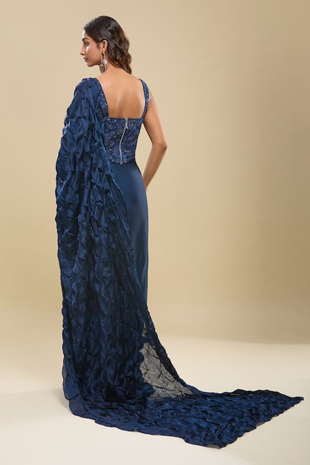 Mishru Embroidered Corset & Textured Pre-Draped Saree 