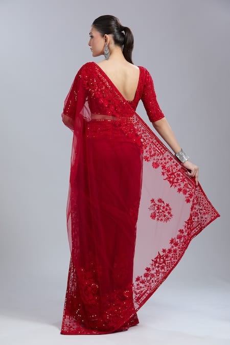 Mishru Geometric Embroidered Saree With Blouse 