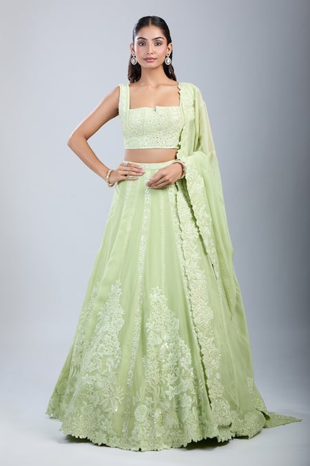 Mishru Sea Green Embroidered Lehenga Set 