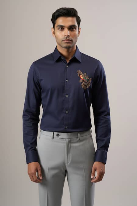 Rohit Bal Bird Placement Embroidered Shirt 