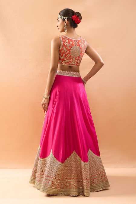 Gopi Vaid Embroidered Tussar Blouse & Lehenga Set 