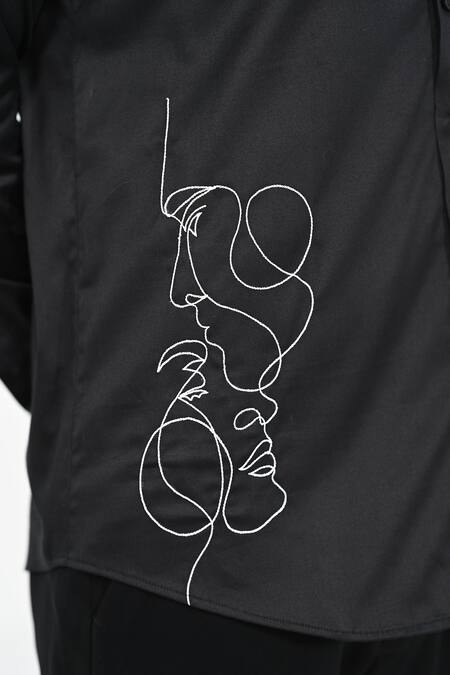 Buy_Kalpana Naik_Black Cotton Embroidery Line Art Thread Shirt _Online_at_Aza_Fashions