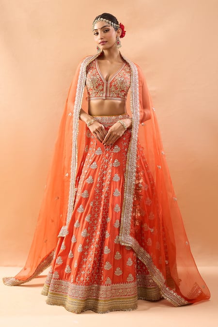 Gopi Vaid Embroidered Tussar Lehenga Set 