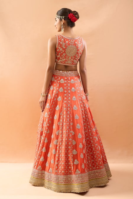 Gopi Vaid Embroidered Tussar Lehenga Set 