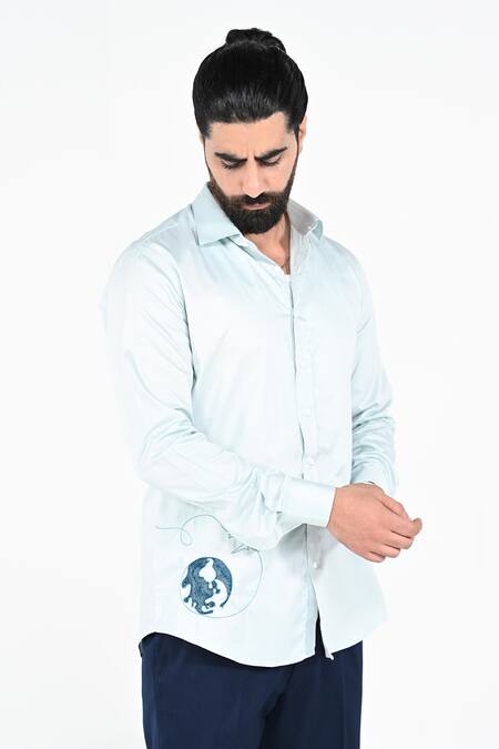 Kalpana Naik_Sky Blue Cotton Embroidery Wonder Lust Shirt _Online_at_Aza_Fashions