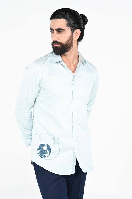 Buy_Kalpana Naik_Sky Blue Cotton Embroidery Wonder Lust Shirt _Online_at_Aza_Fashions