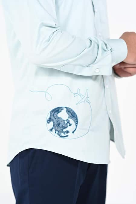 Shop_Kalpana Naik_Sky Blue Cotton Embroidery Wonder Lust Shirt _Online_at_Aza_Fashions