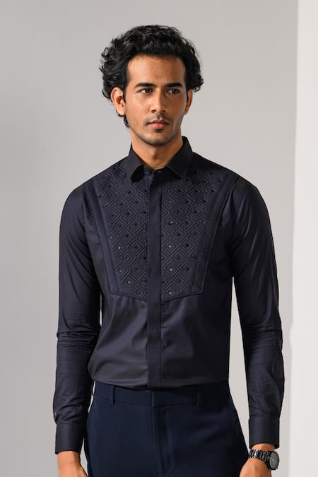 Kalpana Naik Geometric Quilted Pipe Work Embroidered Shirt 