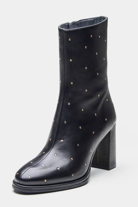 Oroh_Black Studs Samantha Studded Genuine Leather Ankle Boots _Online_at_Aza_Fashions