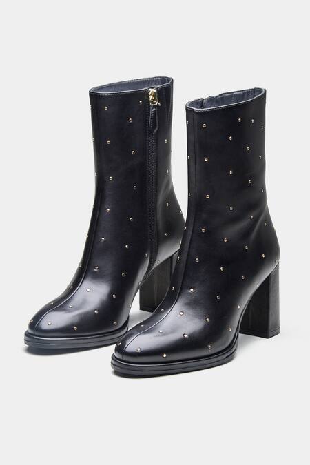 Shop_Oroh_Black Studs Samantha Studded Genuine Leather Ankle Boots _Online_at_Aza_Fashions
