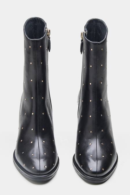 Oroh_Black Studs Samantha Studded Genuine Leather Ankle Boots _at_Aza_Fashions