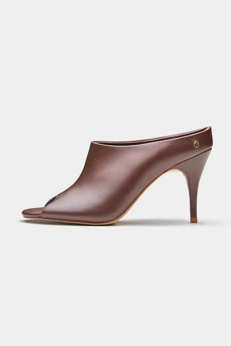 Oroh_Brown Celia Open Toe Pencil Heel Mules _at_Aza_Fashions