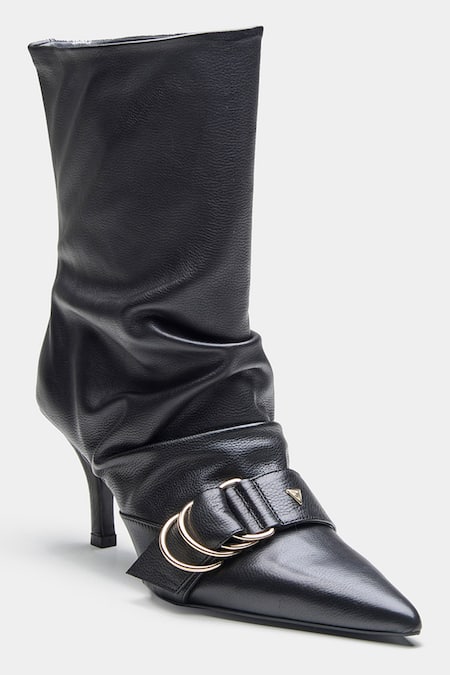 Oroh_Black Buckles Genuine Leather Detail Ankle Boots _Online_at_Aza_Fashions