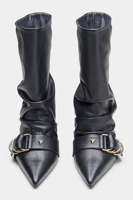 Shop_Oroh_Black Buckles Genuine Leather Detail Ankle Boots _Online_at_Aza_Fashions