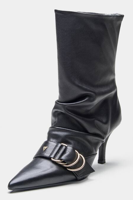 Buy_Oroh_Black Buckles Genuine Leather Detail Ankle Boots 