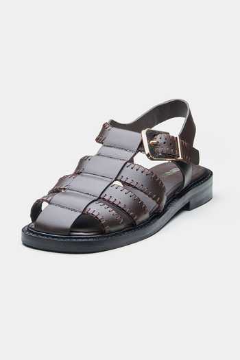 Oroh_Brown Maura Woven Strap Buckle Flats _Online_at_Aza_Fashions