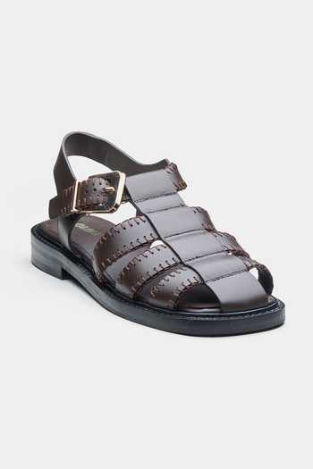 Buy_Oroh_Brown Maura Woven Strap Buckle Flats _Online_at_Aza_Fashions