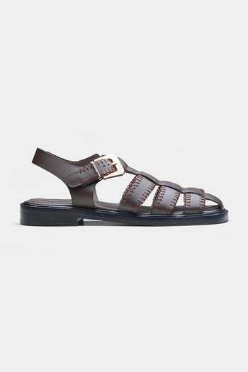 Buy_Oroh_Brown Maura Woven Strap Buckle Flats 