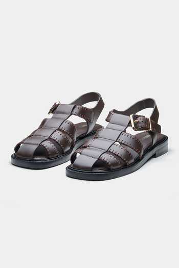 Shop_Oroh_Brown Maura Woven Strap Buckle Flats 