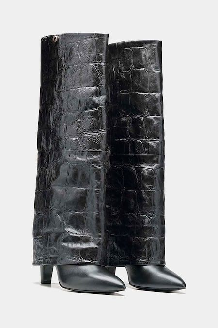 Oroh Katherine Crocodile Textured Genuine Leather Long Boots 