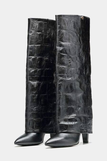 Buy_Oroh_Black Katherine Crocodile Textured Genuine Leather Long Boots 