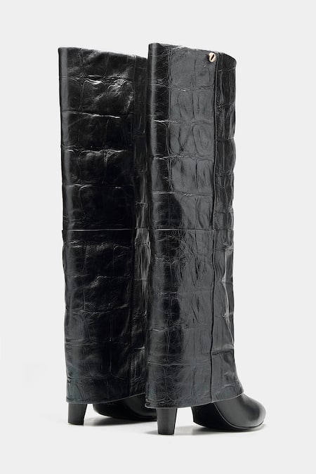 Oroh Katherine Crocodile Textured Genuine Leather Long Boots 