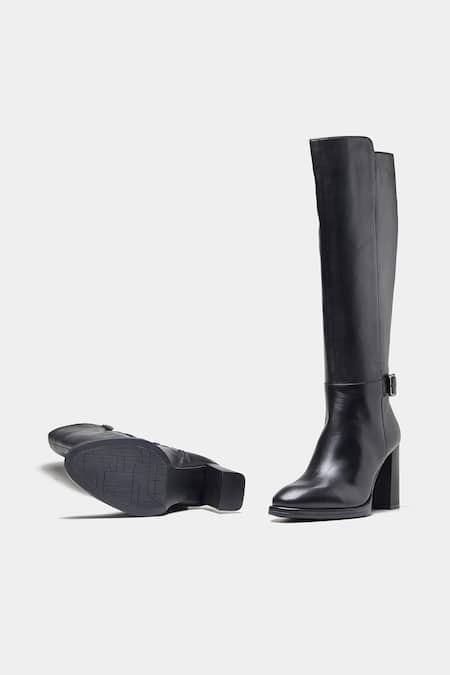 Oroh_Black Buckles Narcisa Genuine Leather Long Boots _Online_at_Aza_Fashions