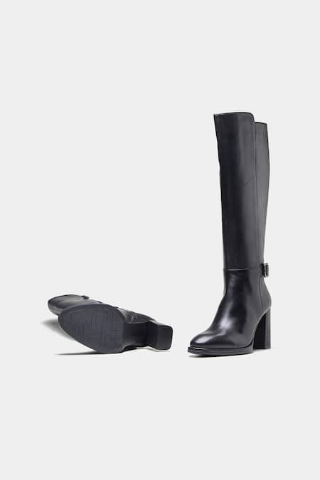 Oroh_Black Buckles Narcisa Genuine Leather Long Boots _at_Aza_Fashions
