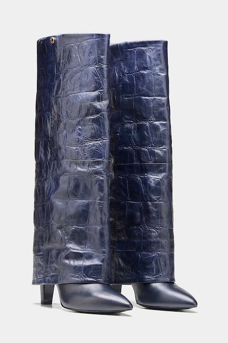 Oroh Katherine Crocodile Textured Genuine Leather Long Boots 