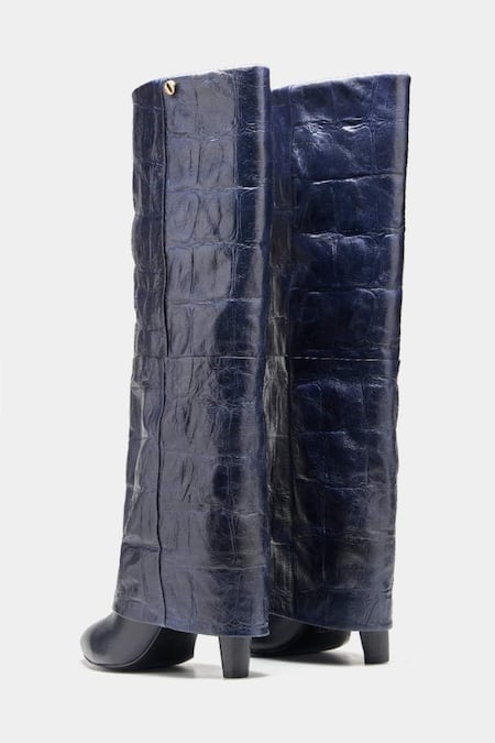 Oroh Katherine Crocodile Textured Genuine Leather Long Boots 