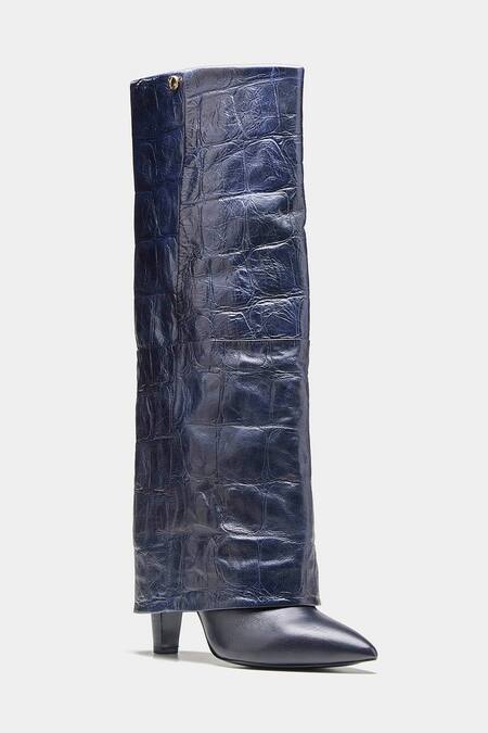 Buy_Oroh_Blue Katherine Crocodile Textured Genuine Leather Long Boots 