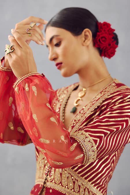 Shop_Torani_Red Lehenga Butterfly Net And Jacket Heavy Raw Silk Sindoori Jhilmil & Set _Online_at_Aza_Fashions