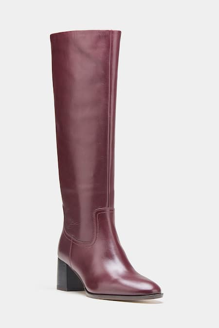 Oroh_Maroon Manuela Genuine Leather Block Heel Long Boots _Online_at_Aza_Fashions