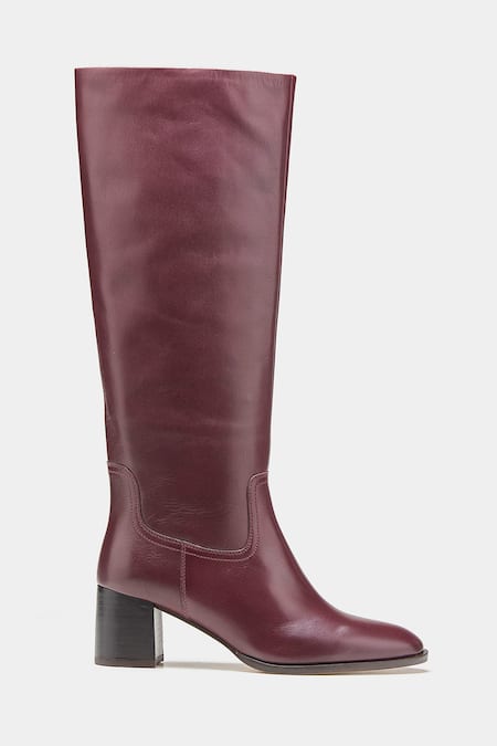 Buy_Oroh_Maroon Manuela Genuine Leather Block Heel Long Boots _Online_at_Aza_Fashions